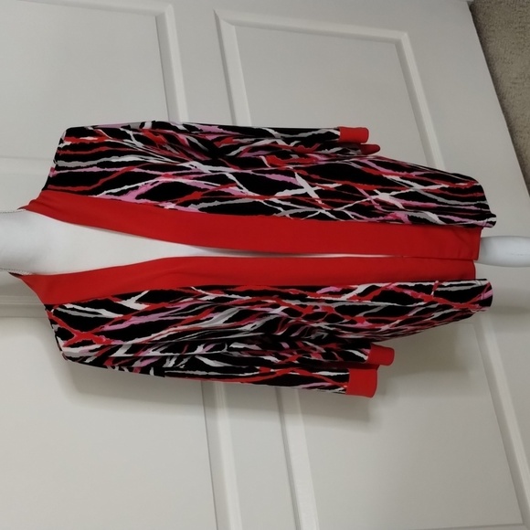 Bob Mackie open cardigan wearable art red black pink white striped size large - Picture 1 of 10